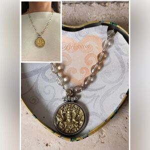Brighton Lucia Rosary Necklace w/ Box | Champagne Beads Silver & Gold Medallion